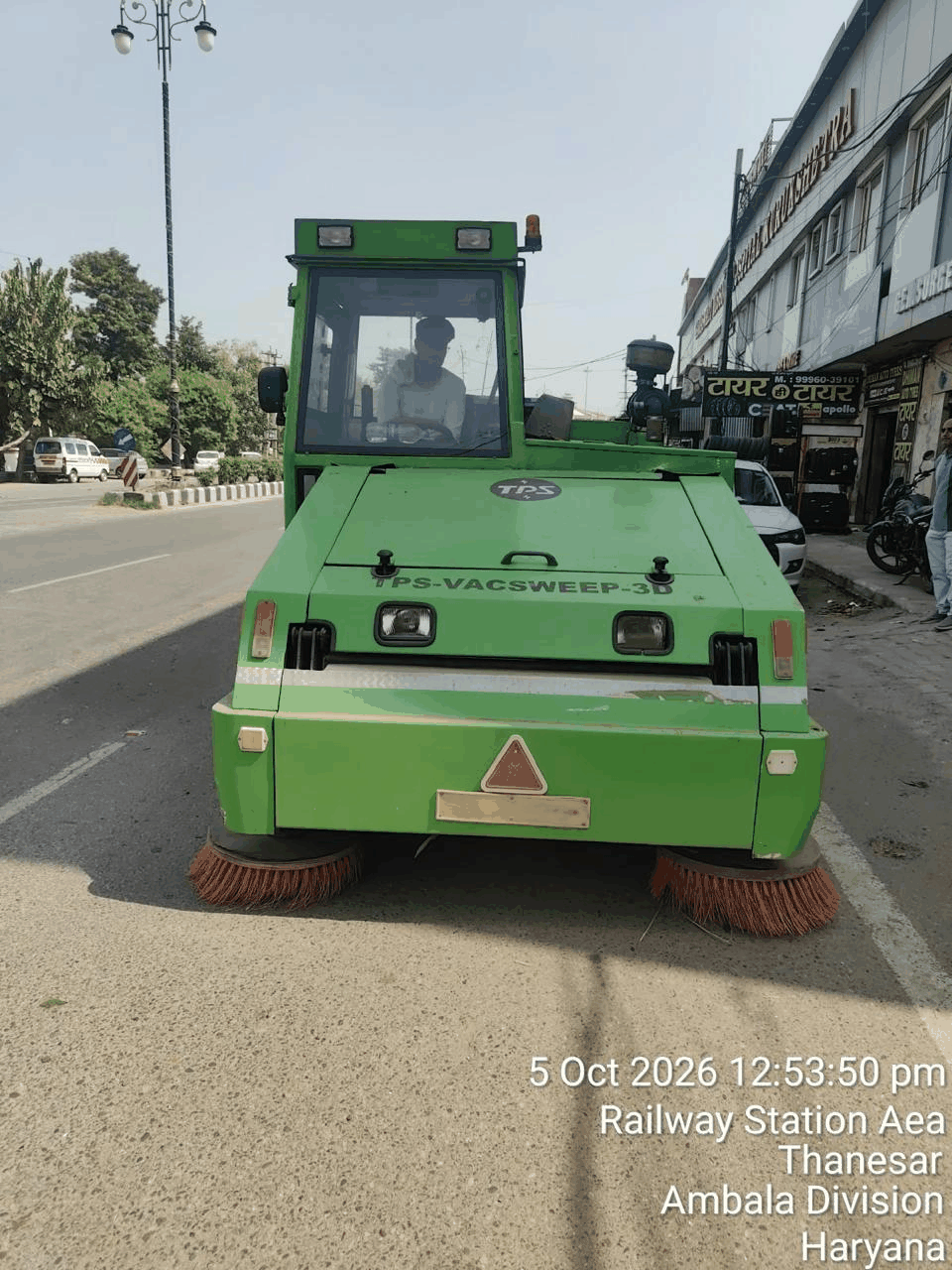 S.S. Solutions mechanised road sweeping machine at work in Kurukshetra
