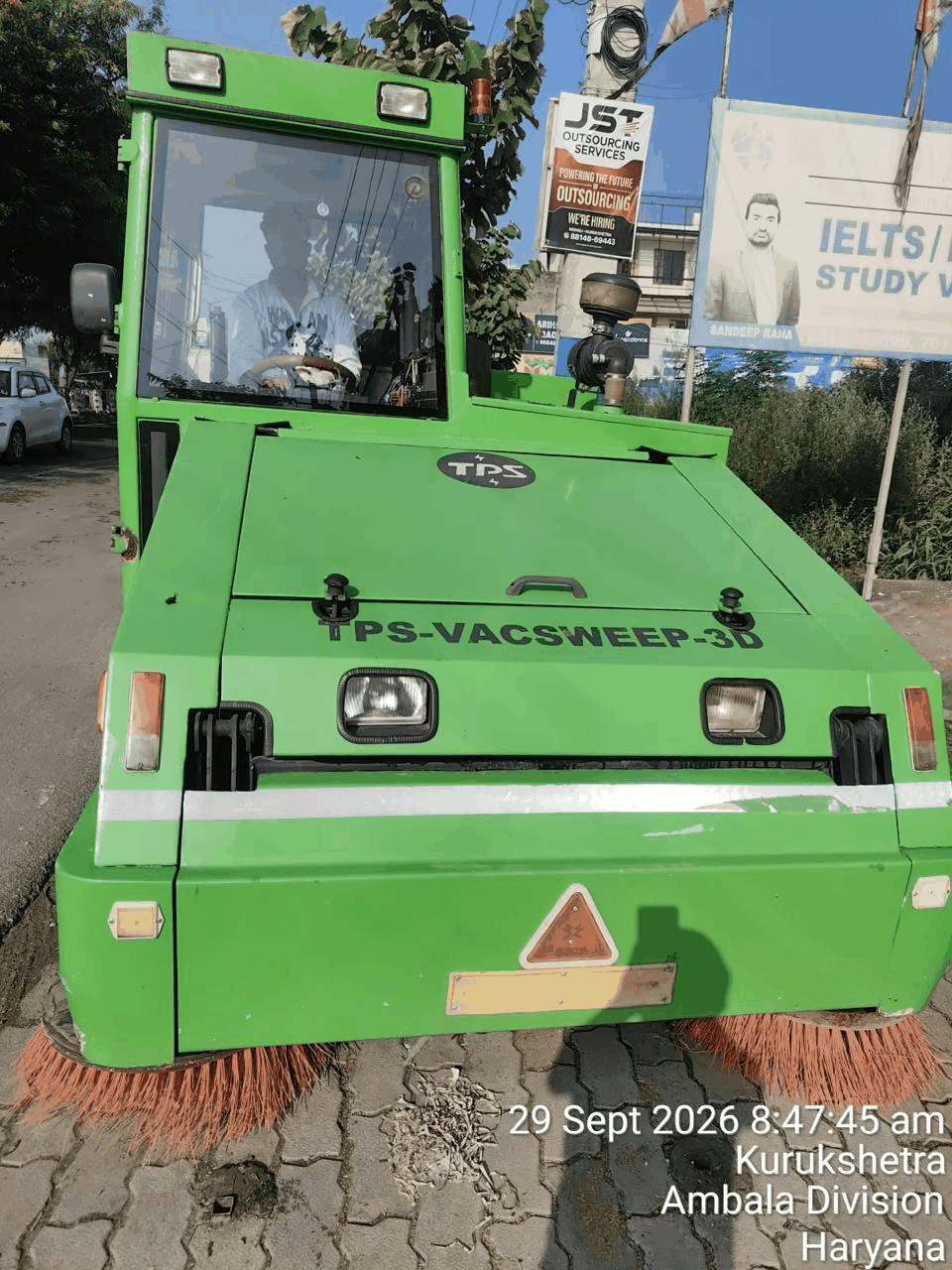 S.S. Solutions mechanised road sweeping machine at work in Kurukshetra