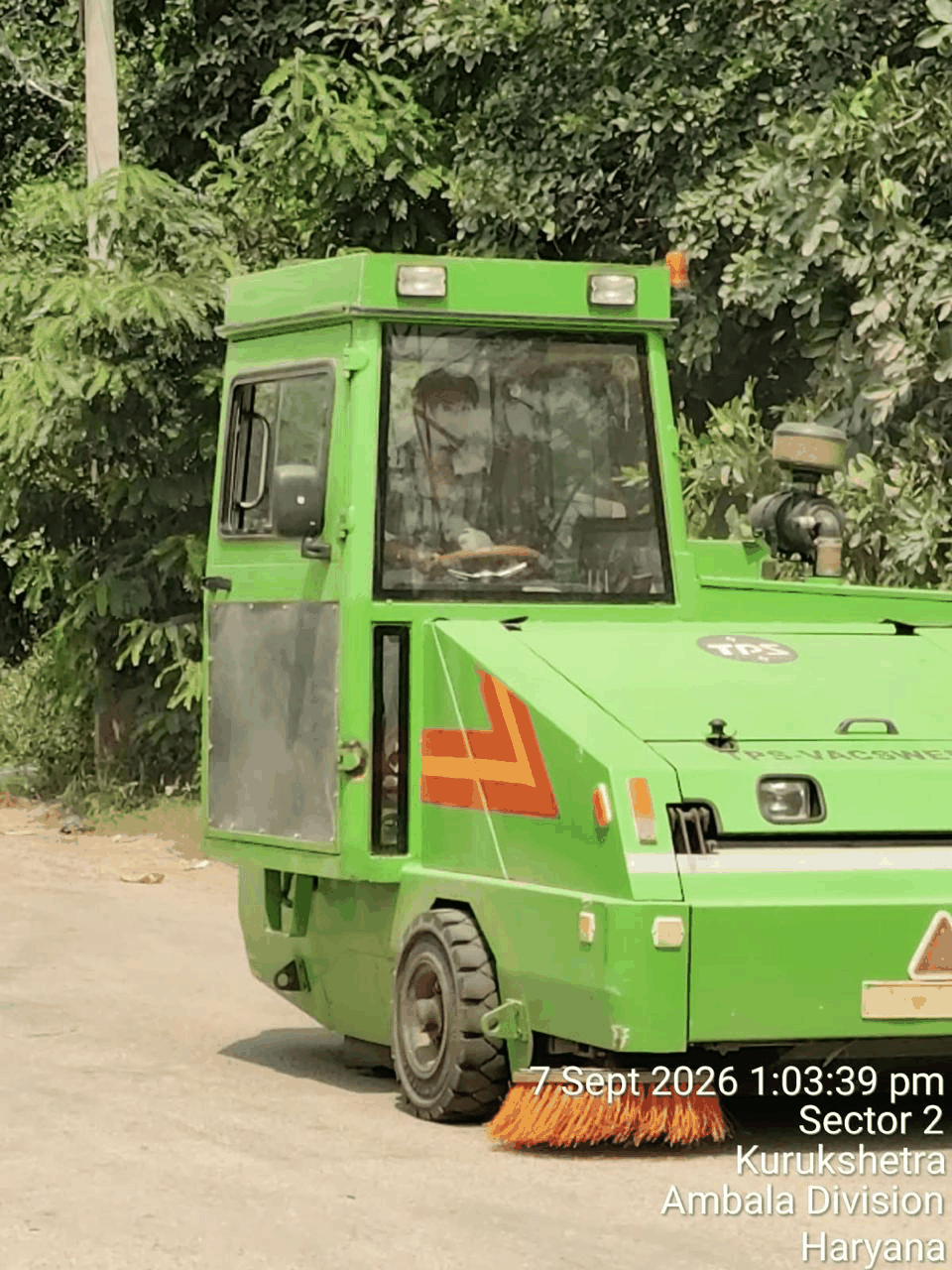 S.S. Solutions mechanised road sweeping machine at work in Kurukshetra